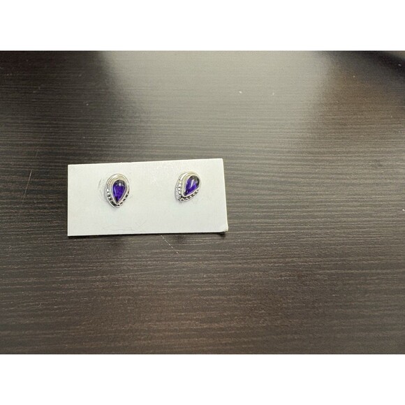 Petite 925 Solid Sterling Silver Genuine Amethyst Bezel Set Post Earrings - Picture 12 of 12